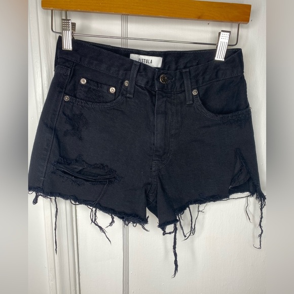 PISTOLA Black Distressed Denim Shorts - Picture 2 of 8